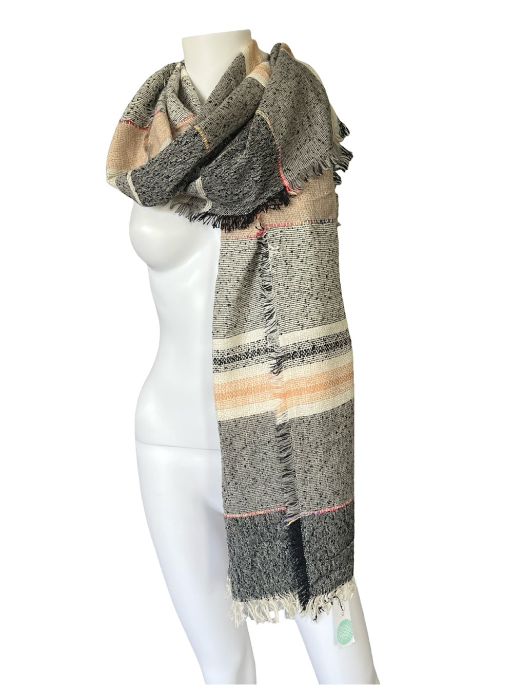 NEW Stitch Fix Girly Ryder Stripe Oblong Scarf Woven Raw Hem